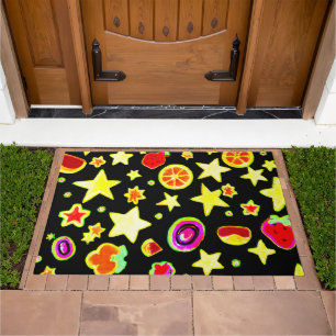 Vibrant Color Explosion Fruits Star Pattern Doormat
