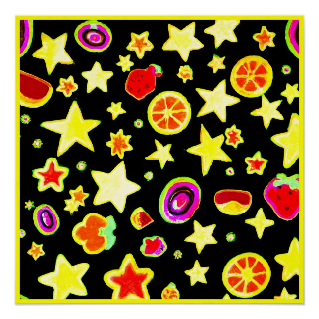Vibrant Color Explosion Fruits Star Pattern Poster (Front)