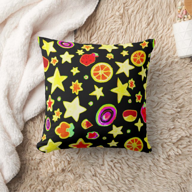 Vibrant Color Explosion Fruits Star Pattern Throw Pillow (Blanket)