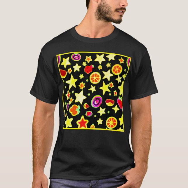 Vibrant Color Explosion Star Pattern T-Shirt (Front)