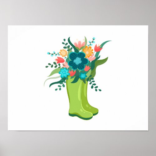 Vibrant color flowers in Green Boots  Poster