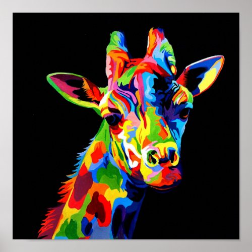 Vibrant color Giraffe Painting Poster