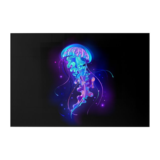 Vibrant Color Glowing Jellyfish Acrylic Print (Front)