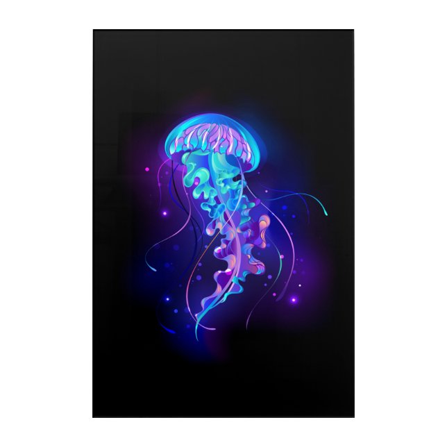 Vibrant Color Glowing Jellyfish Acrylic Print (Front)