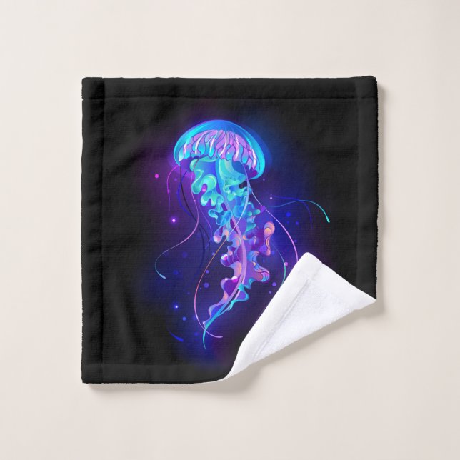 Vibrant Color Glowing Jellyfish Bath Towel Set (Wash Cloth)