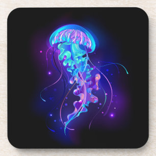 Vibrant Color Glowing Jellyfish Beverage Coaster