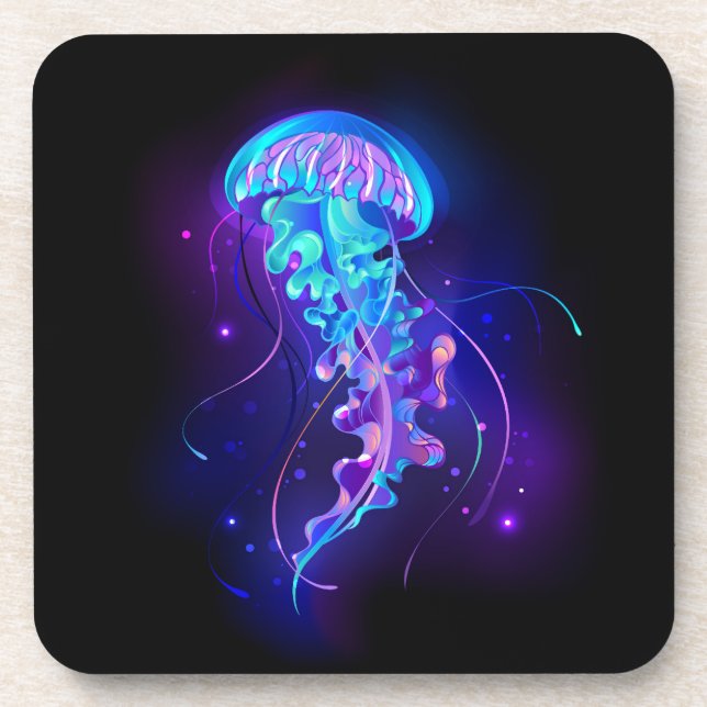 Vibrant Color Glowing Jellyfish Beverage Coaster (Front)
