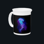 Vibrant Color Glowing Jellyfish Beverage Pitcher<br><div class="desc">Large,  blue,  artistically drawn,  glowing,  bright jellyfish,  with long tentacles on black background with purple bioluminescence. Luminous jellyfish.</div>