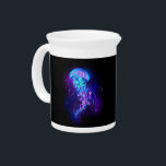Vibrant Color Glowing Jellyfish Beverage Pitcher<br><div class="desc">Large,  blue,  artistically drawn,  glowing,  bright jellyfish,  with long tentacles on black background with purple bioluminescence. Luminous jellyfish.</div>