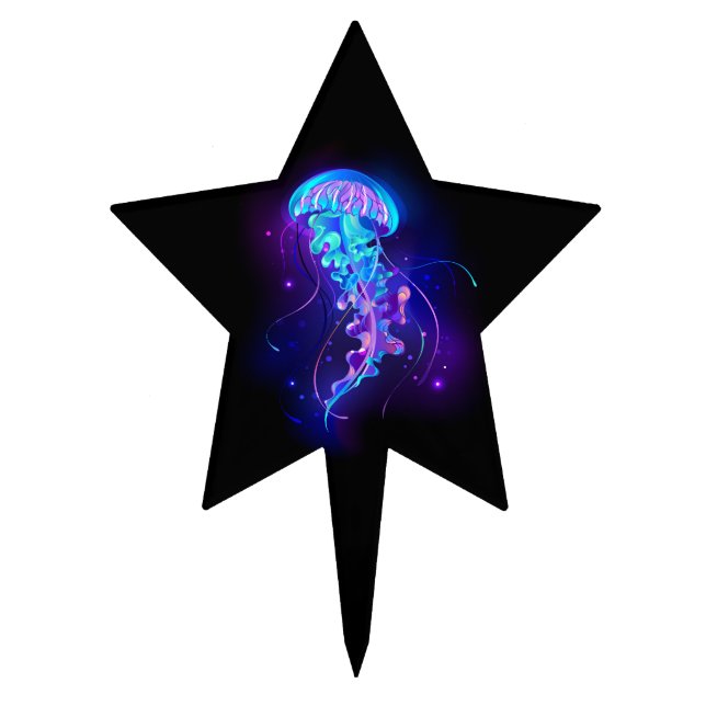 Vibrant Color Glowing Jellyfish Cake Topper (Front)