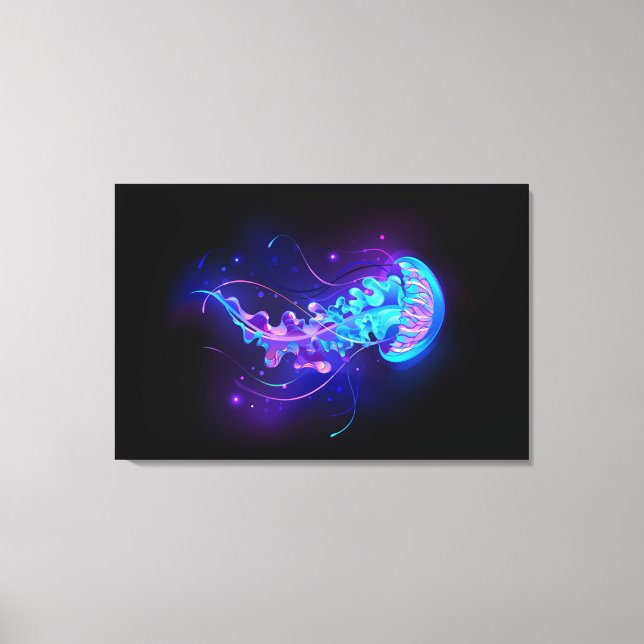 Vibrant Color Glowing Jellyfish Canvas Print (Front)
