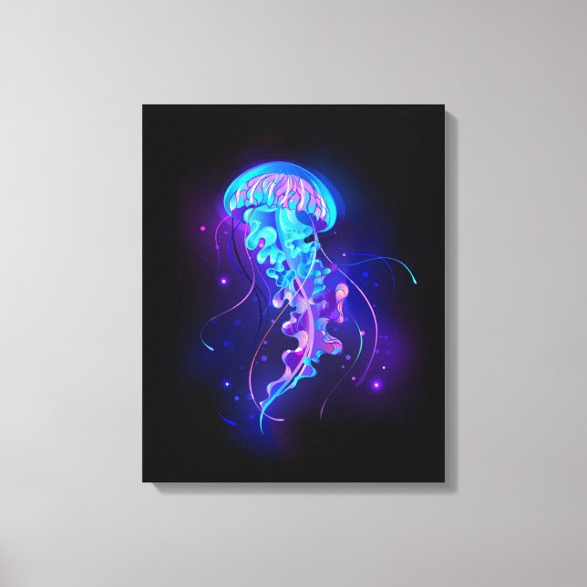Vibrant Color Glowing Jellyfish Canvas Print (Front)