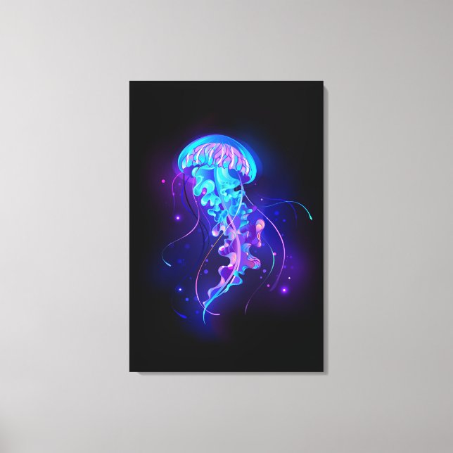 Vibrant Color Glowing Jellyfish Canvas Print (Front)