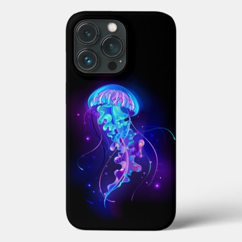Vibrant Color Glowing Jellyfish iPhone 13 Pro Case