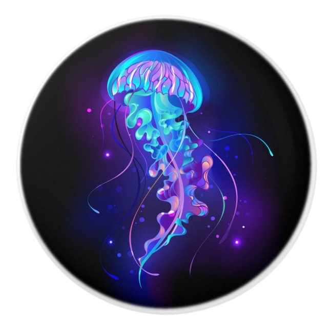 Vibrant Color Glowing Jellyfish Ceramic Knob (Front)