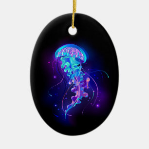Vibrant Color Glowing Jellyfish Ceramic Ornament