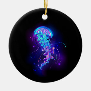Vibrant Color Glowing Jellyfish Ceramic Ornament
