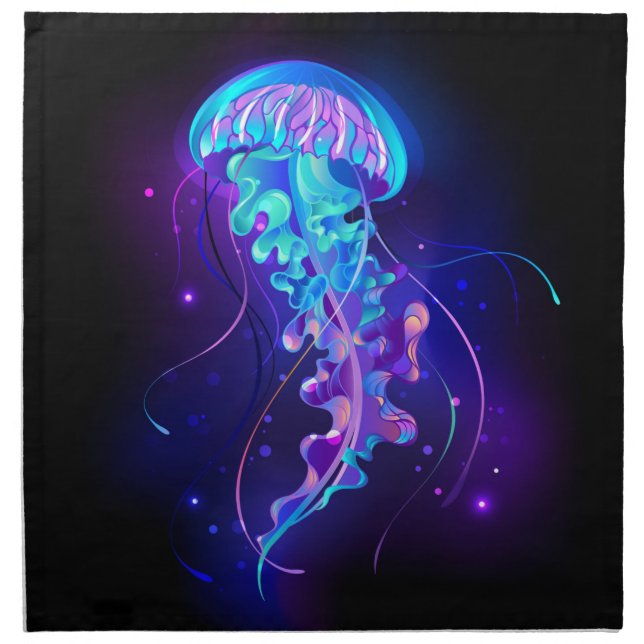 Vibrant Color Glowing Jellyfish Cloth Napkin (Front)