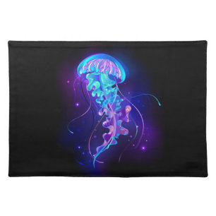 Vibrant Color Glowing Jellyfish Cloth Placemat