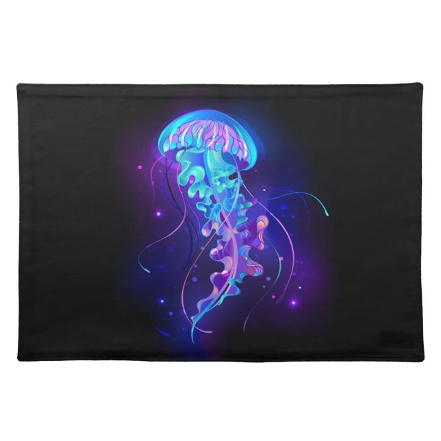 Vibrant Color Glowing Jellyfish Cloth Placemat (Front)