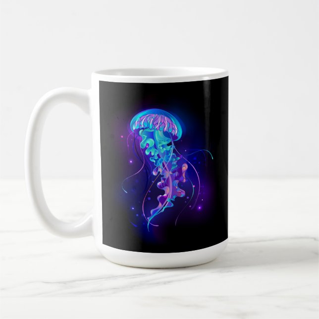 Vibrant Color Glowing Jellyfish Coffee Mug (Left)