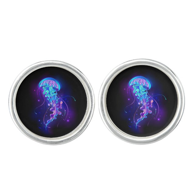 Vibrant Color Glowing Jellyfish Cufflinks (Front)