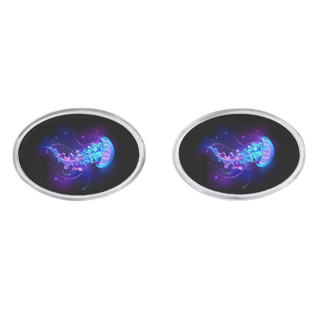 Vibrant Color Glowing Jellyfish Cufflinks (Front)