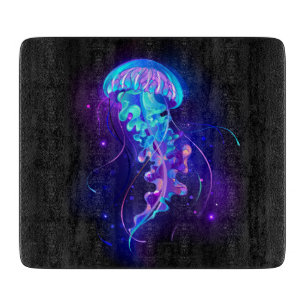 Vibrant Color Glowing Jellyfish Cutting Board
