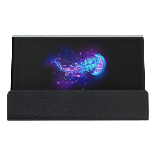 Vibrant Color Glowing Jellyfish Desk Business Card Holder