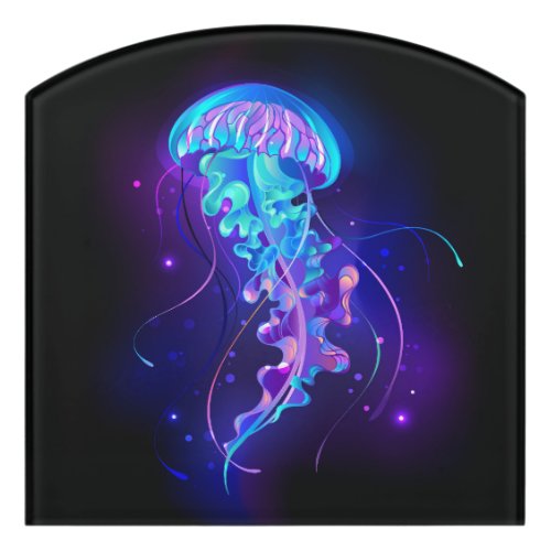 Vibrant Color Glowing Jellyfish Door Sign