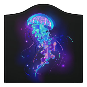 Vibrant Color Glowing Jellyfish Door Sign