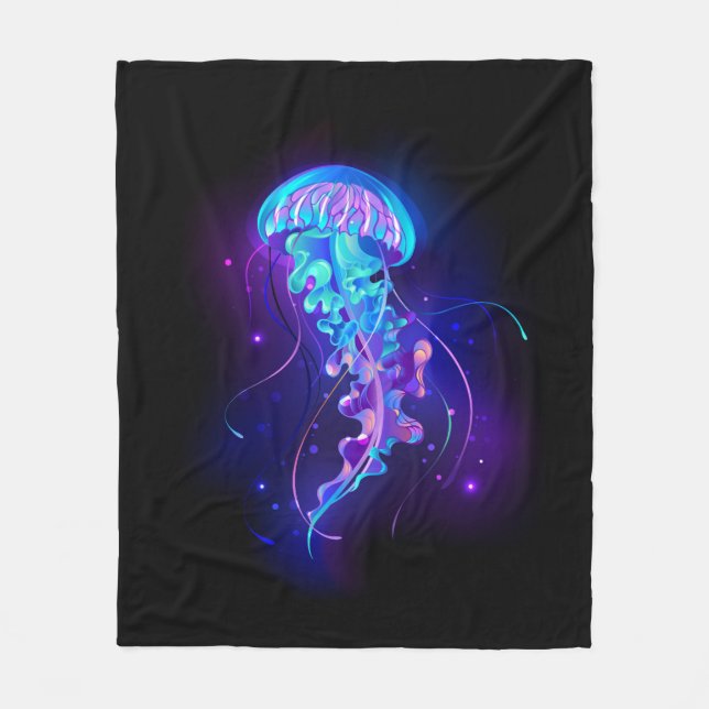 Vibrant Color Glowing Jellyfish Fleece Blanket (Front)