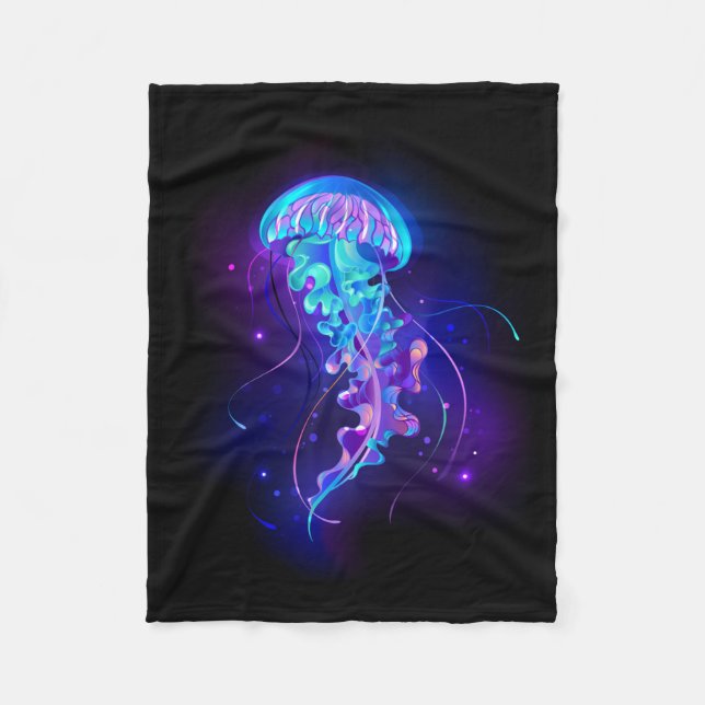 Vibrant Color Glowing Jellyfish Fleece Blanket (Front)