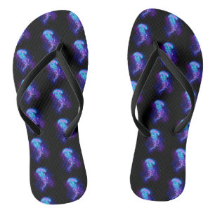 Vibrant Color Glowing Jellyfish Flip Flops