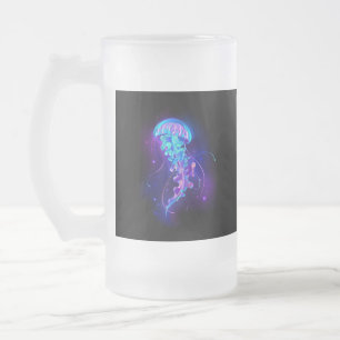 Vibrant Color Glowing Jellyfish Frosted Glass Beer Mug
