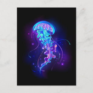 Vibrant Color Glowing Jellyfish Holiday Postcard