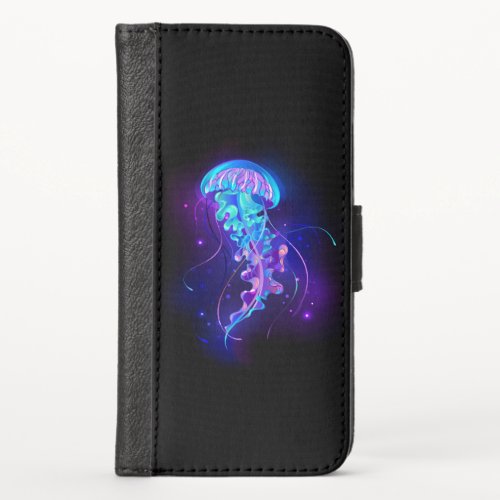 Vibrant Color Glowing Jellyfish iPhone XS Wallet Case