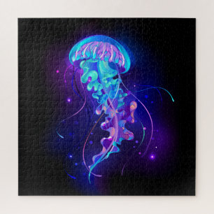 Vibrant Color Glowing Jellyfish Jigsaw Puzzle