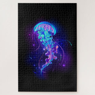 Vibrant Color Glowing Jellyfish Jigsaw Puzzle
