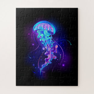 Vibrant Color Glowing Jellyfish Jigsaw Puzzle