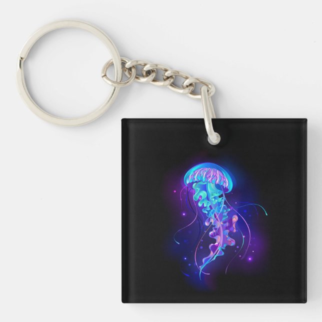 Vibrant Color Glowing Jellyfish Keychain (Front)
