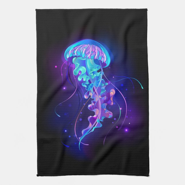 Vibrant Color Glowing Jellyfish Kitchen Towel (Vertical)