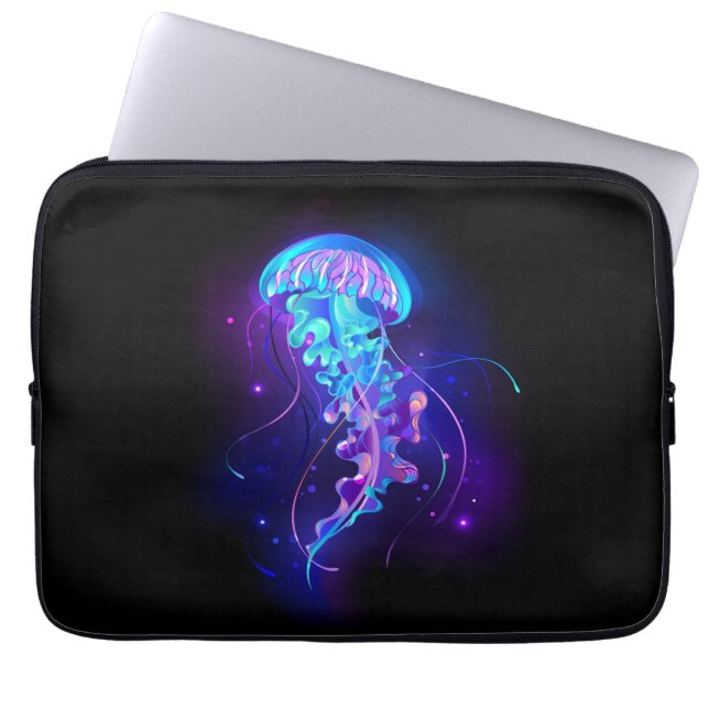 Vibrant Color Glowing Jellyfish Laptop Sleeve (Front)