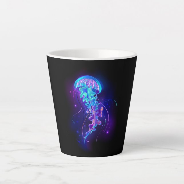 Vibrant Color Glowing Jellyfish Latte Mug (Front)