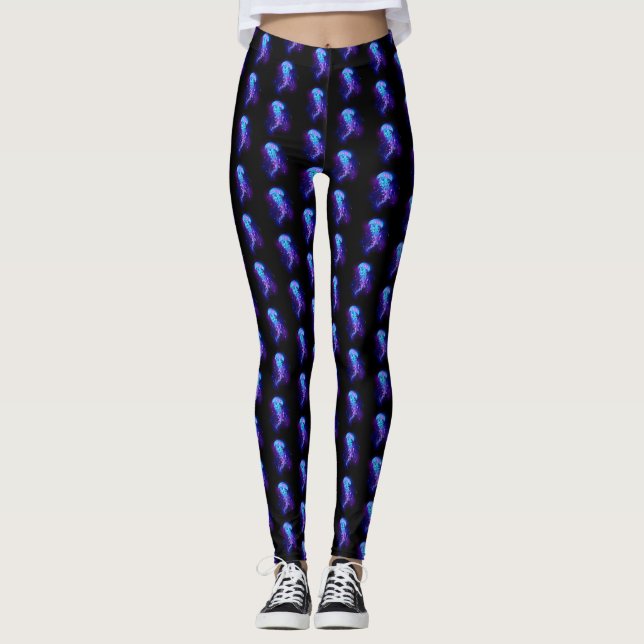 Vibrant Color Glowing Jellyfish Leggings (Front)