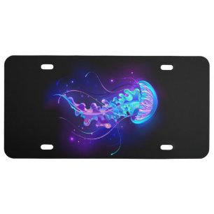 Vibrant Color Glowing Jellyfish License Plate