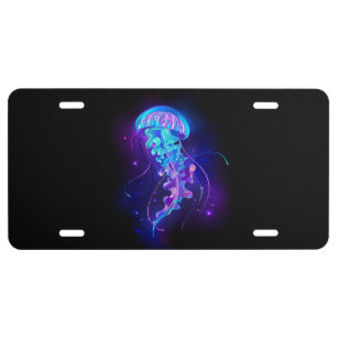 Vibrant Color Glowing Jellyfish License Plate