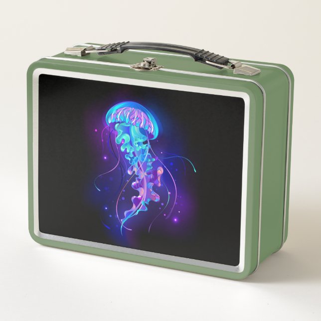 Vibrant Color Glowing Jellyfish Metal Lunch Box (Front)