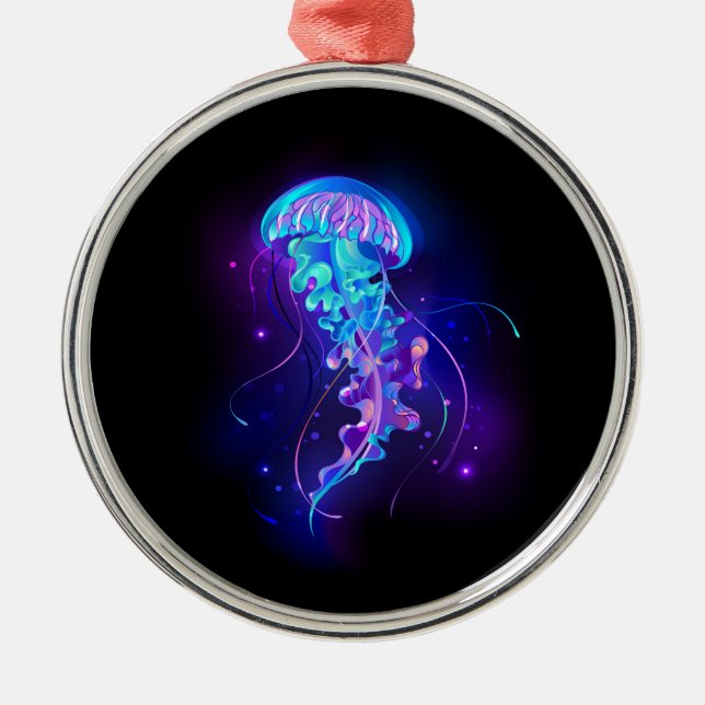 Vibrant Color Glowing Jellyfish Metal Ornament (Front)