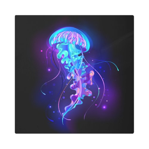Vibrant Color Glowing Jellyfish Metal Print